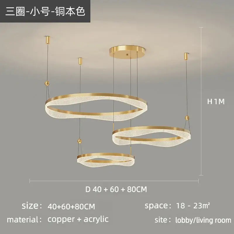 Modern gold interlocking led ring pendant chandelier living room