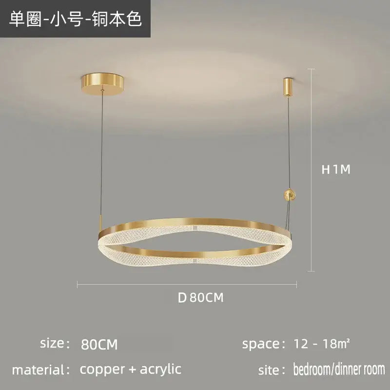 Modern gold interlocking led ring pendant chandelier living room