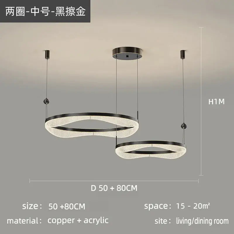 Modern gold interlocking led ring pendant chandelier living room