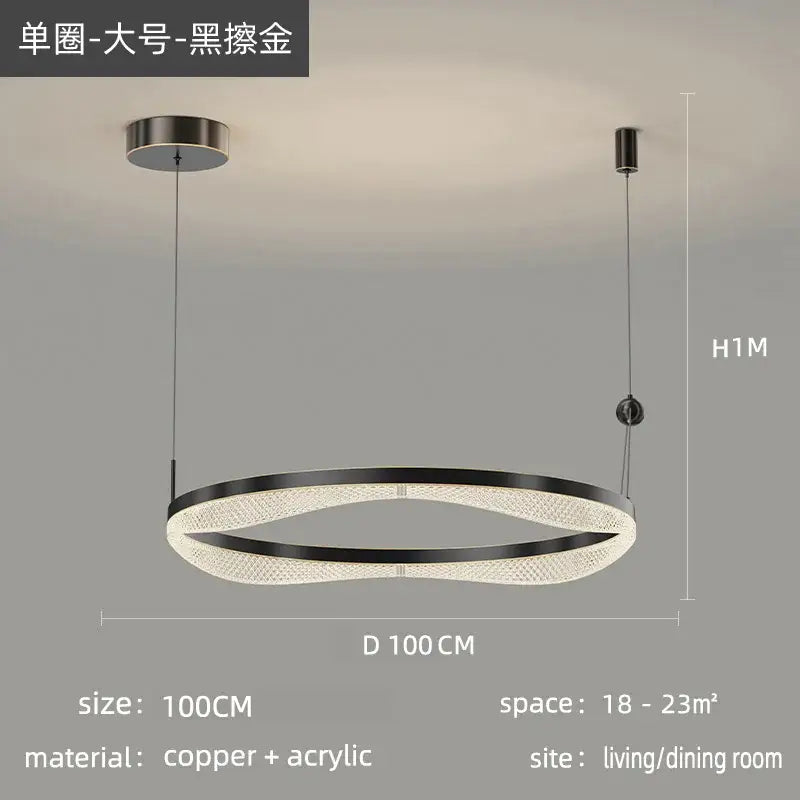 Modern gold interlocking led ring pendant chandelier living room