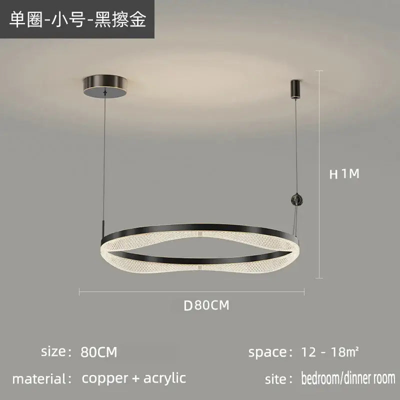 Modern gold interlocking led ring pendant chandelier living room