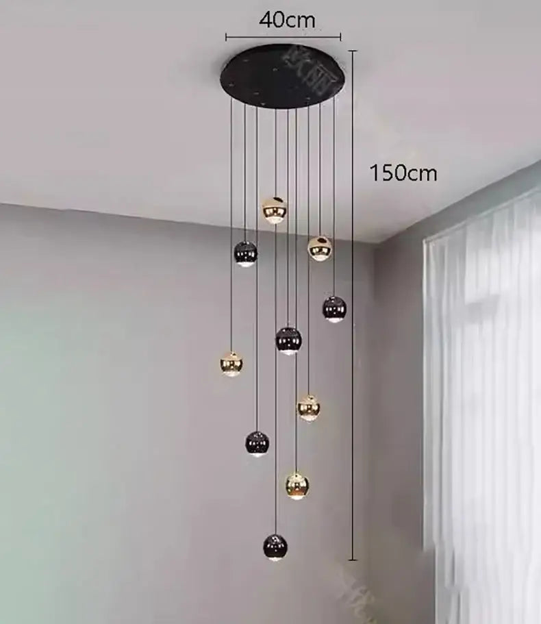 Modern black & gold globe chandelier dining room multiple heads size