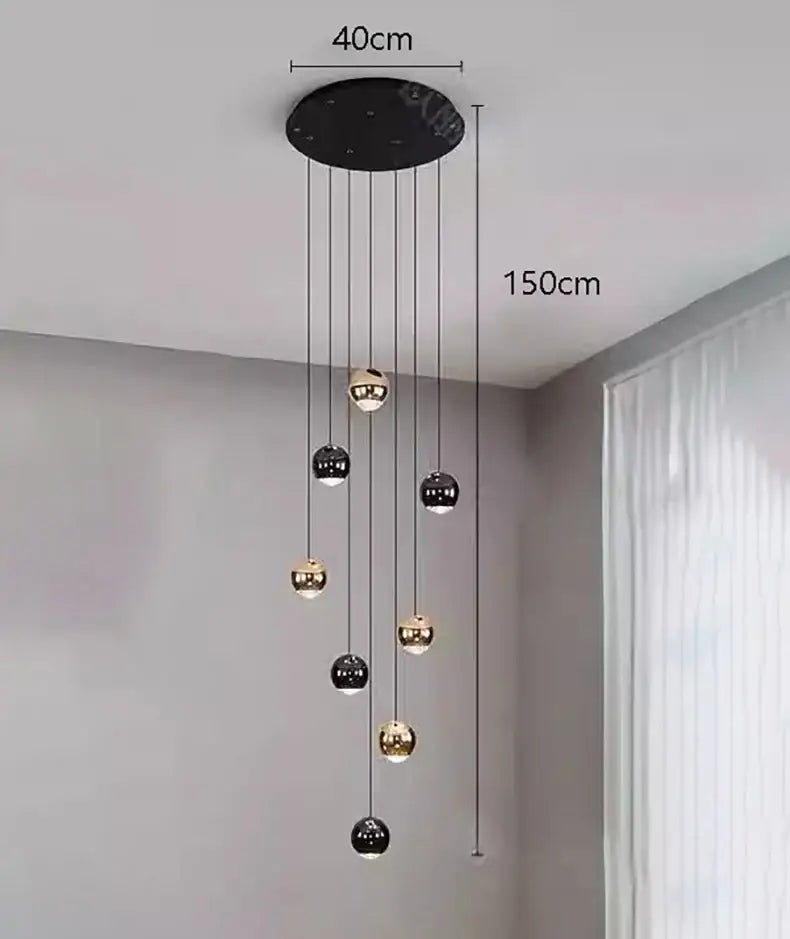 Modern black & gold globe chandelier dining room multiple heads size