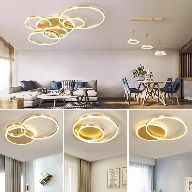 Modern gold led rings ceiling chandelier living room lighting