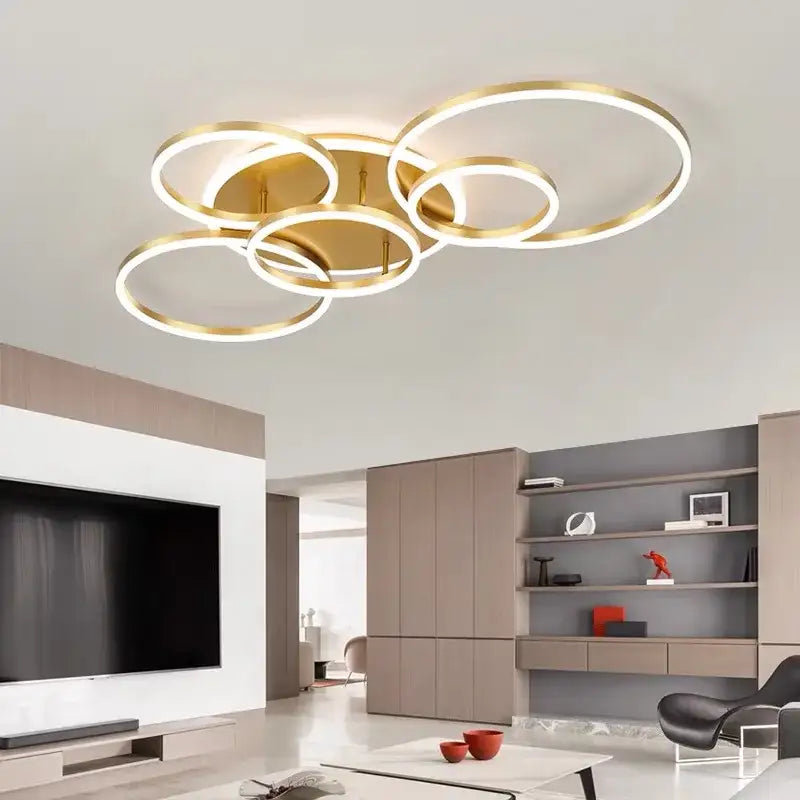 Modern gold led rings ceiling chandelier living room lighting