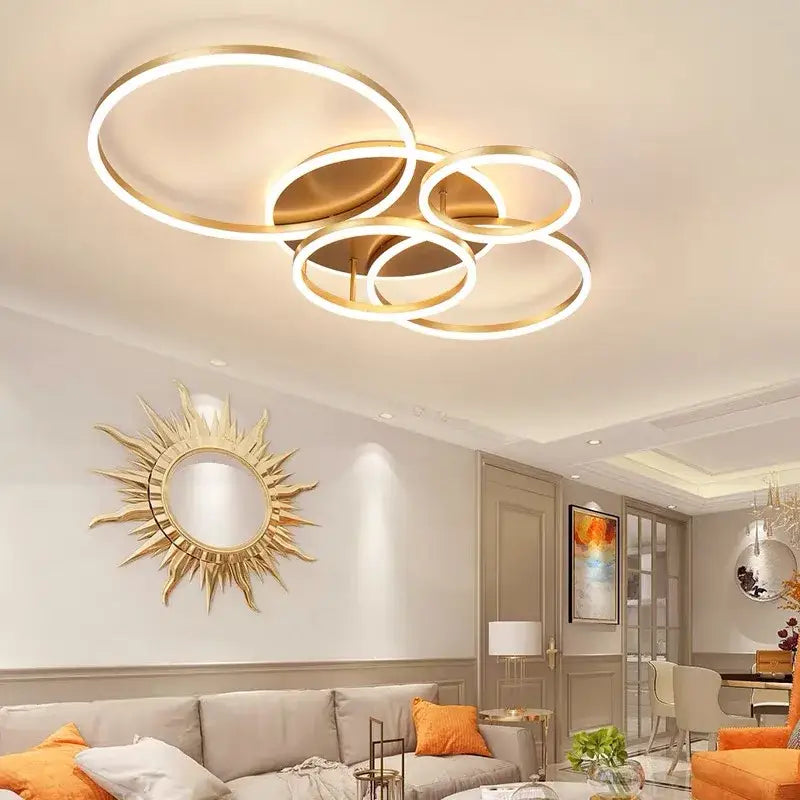 Modern gold led rings ceiling chandelier living room lighting