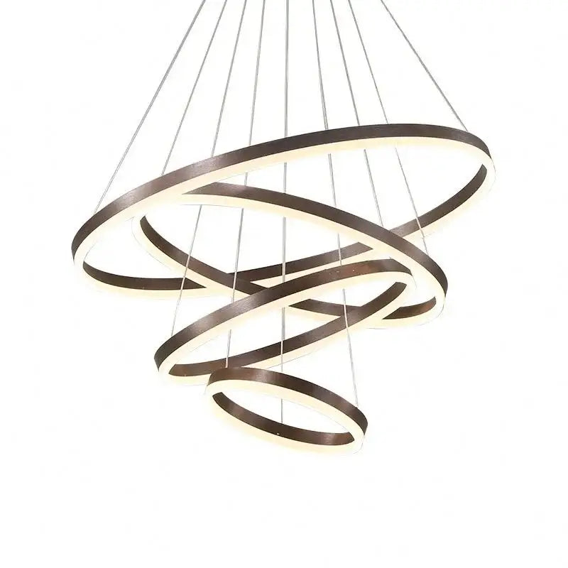 Modern matte bronze spiral led rings chandelier for dining room