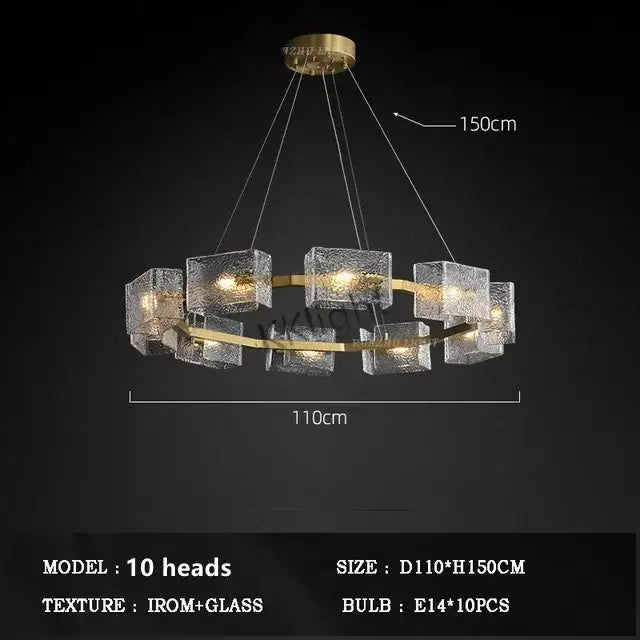 Modern gold led ripples glass cube chandelier for living room