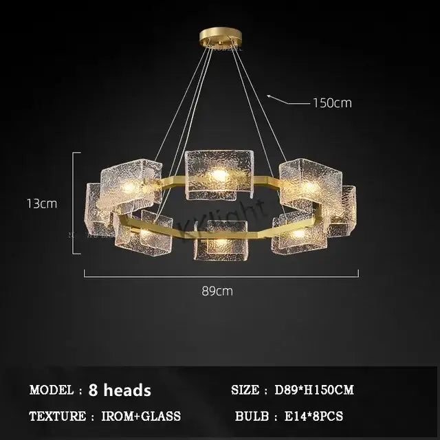 Modern gold led ripples glass cube chandelier for living room
