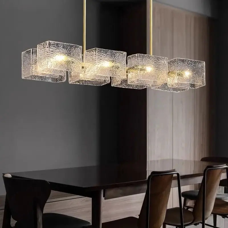 Modern gold led ripples glass cube chandelier for living room