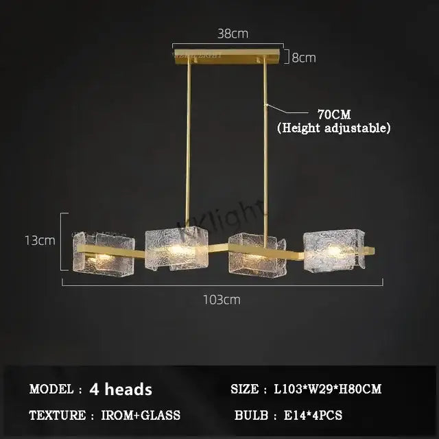 Modern gold led ripples glass cube chandelier for living room