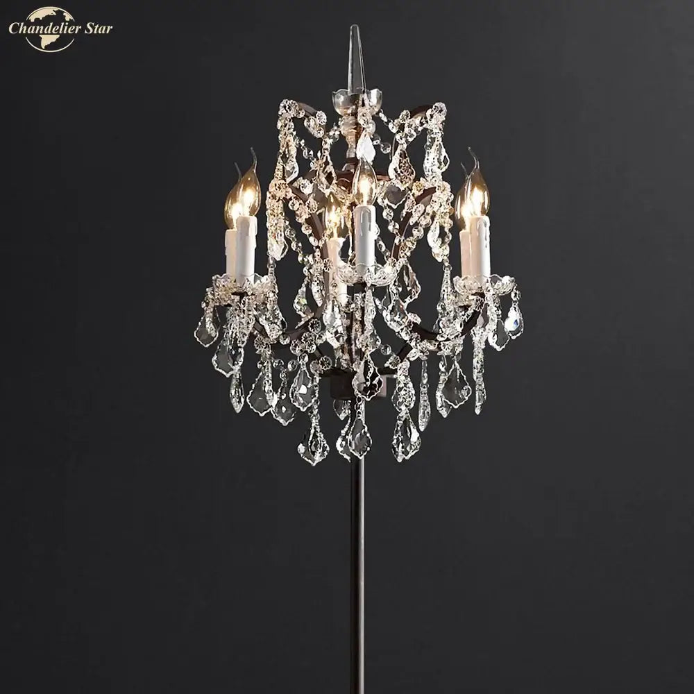Modern rococo crystal iron floor lamp living room candle chandelier