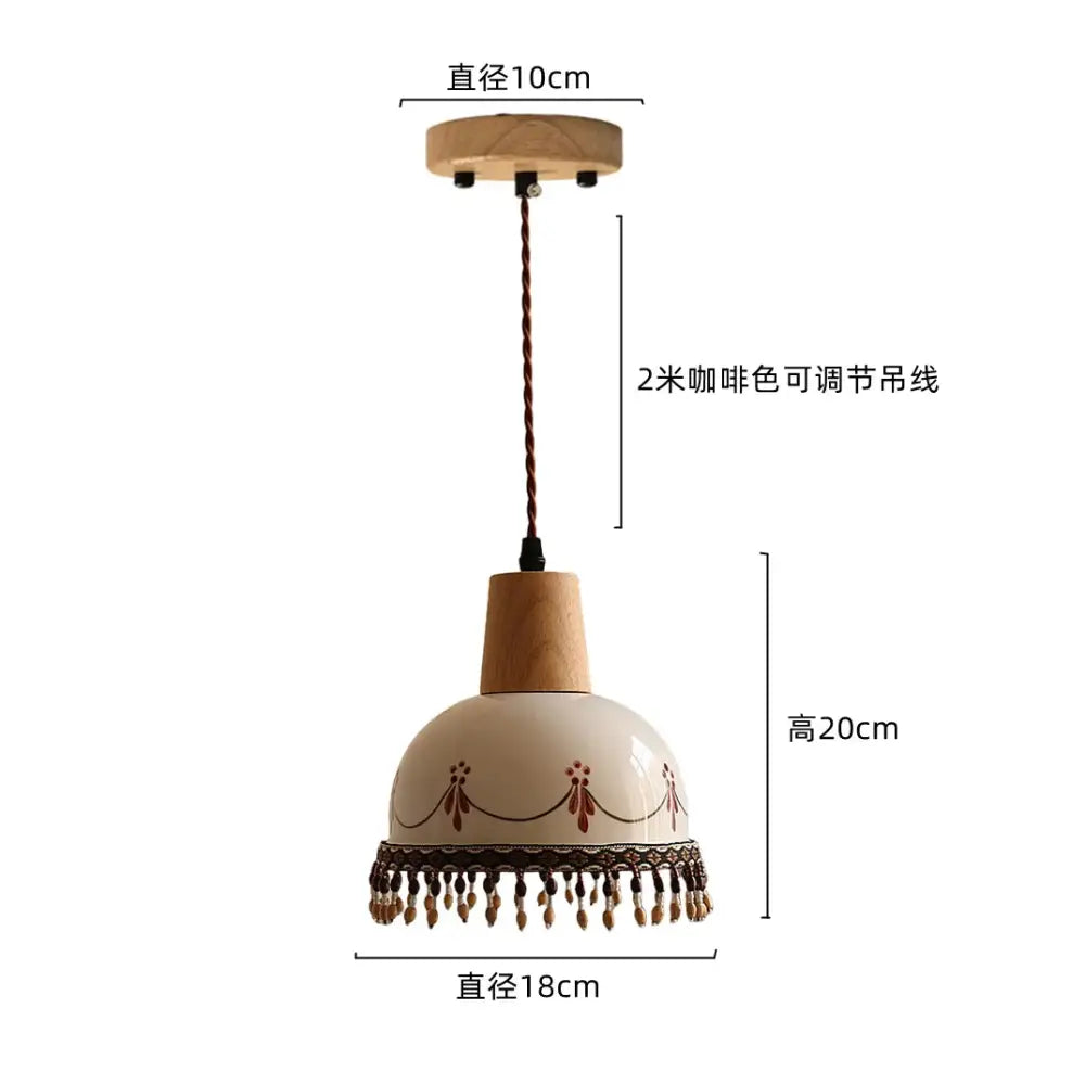 Cream ceramic rose flower pendant lamp with wood for dining room