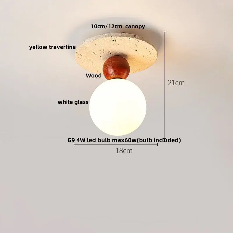 Modern travertine and wood led rotatable ceiling lamp bedroom light