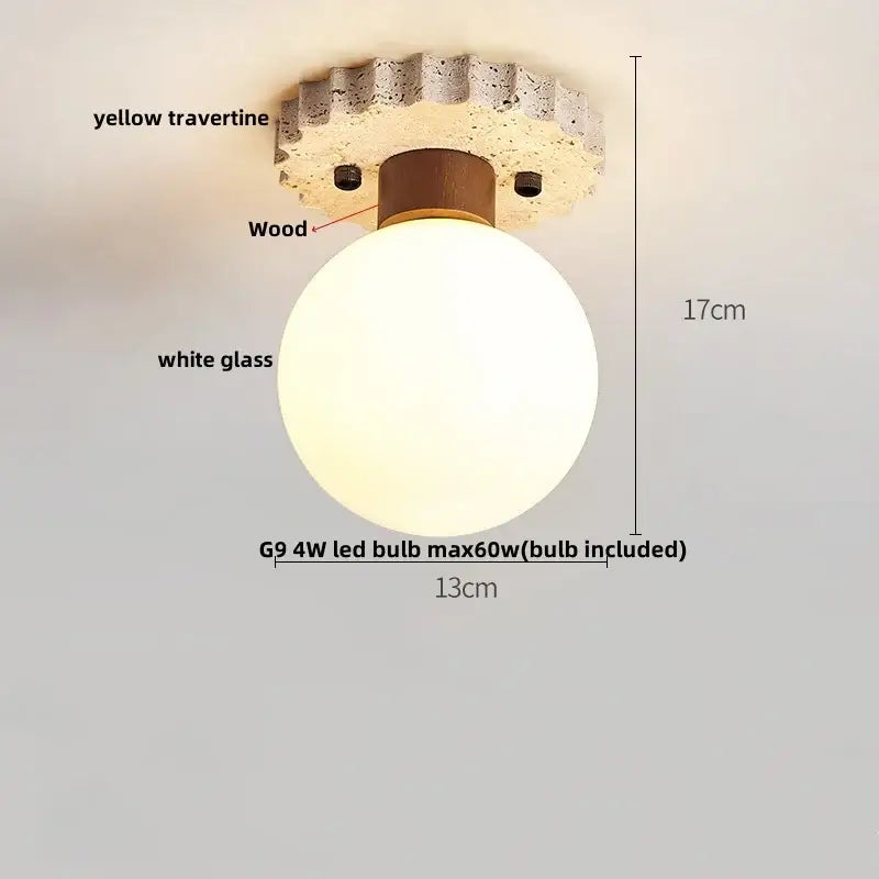 Modern travertine and wood led rotatable ceiling lamp bedroom light