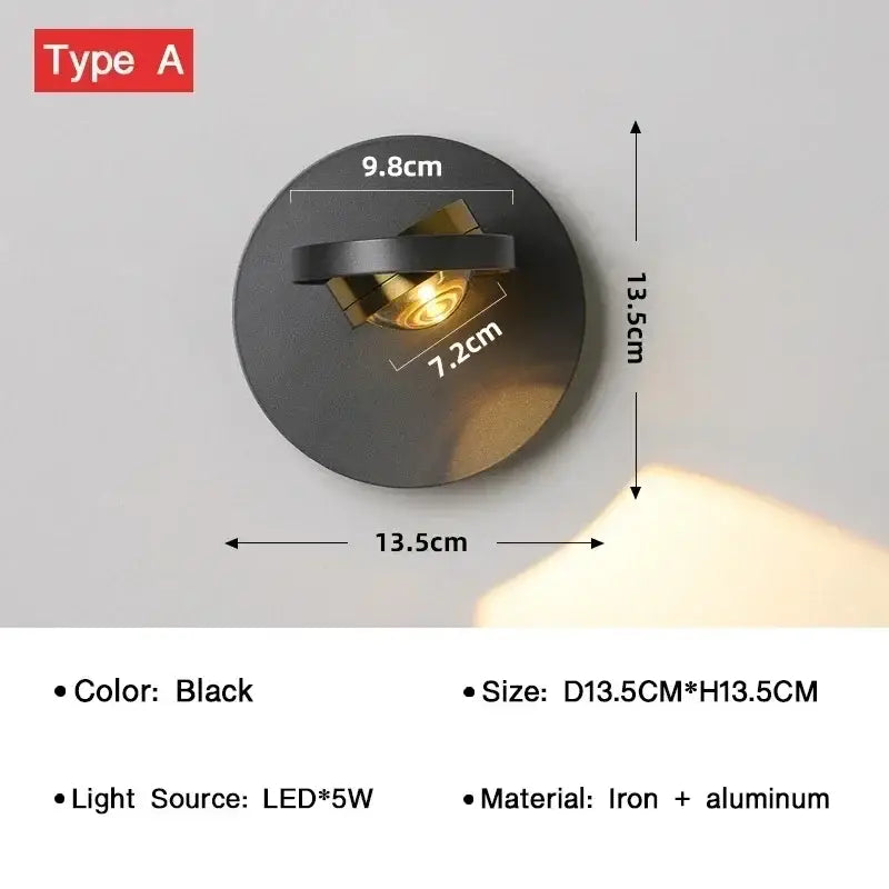 Modern minimalist rotatable wall lamp for bedroom focused lighting