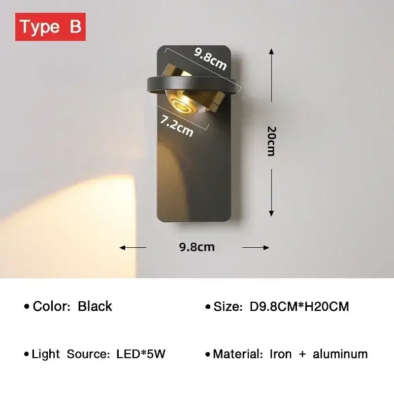 Modern minimalist rotatable wall lamp for bedroom focused lighting