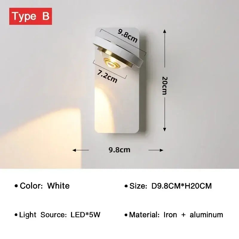 Modern minimalist rotatable wall lamp for bedroom focused lighting