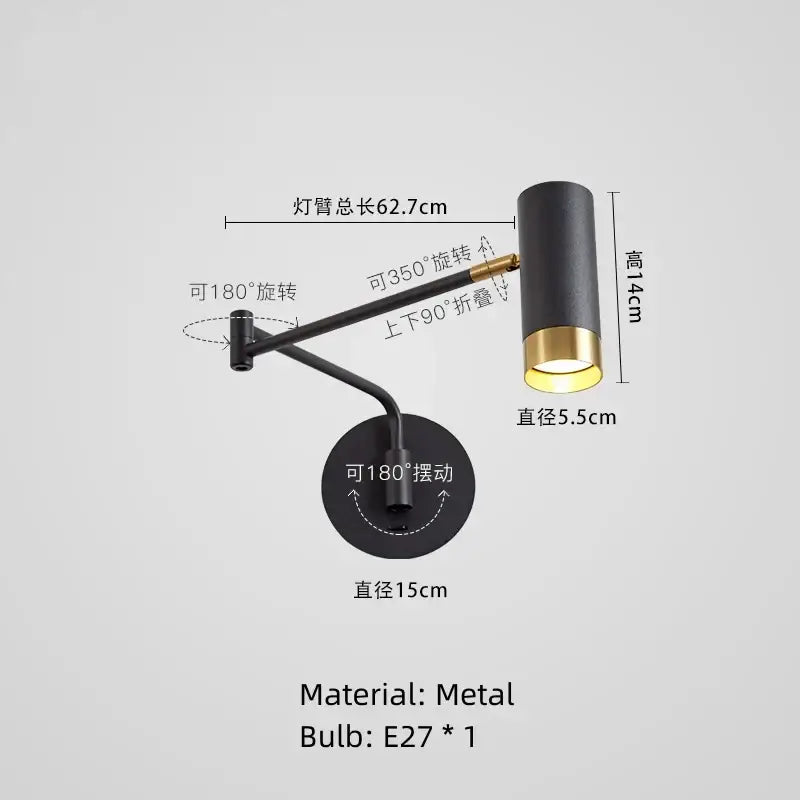 Modern black & white rotatable wall lamp – bedroom reading light