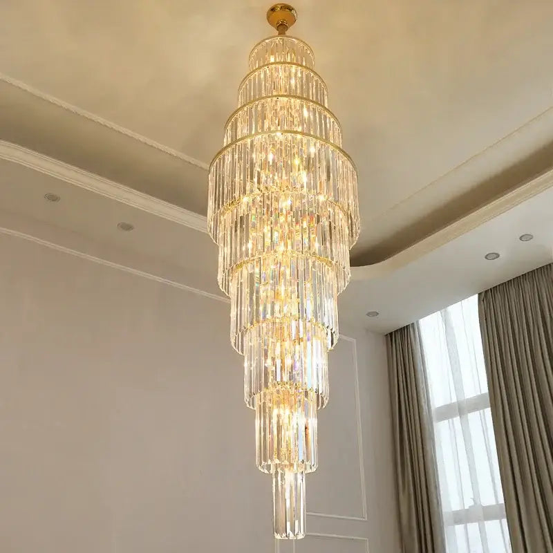 Luxury gold led rotating staircase chandelier for villa living room