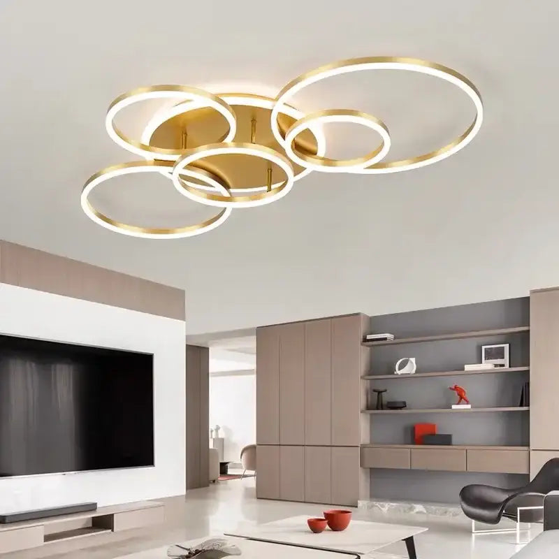 Modern gold led round ceiling chandelier for living room