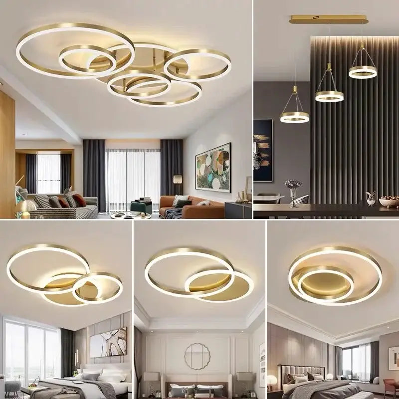 Modern gold led round ceiling chandelier for living room