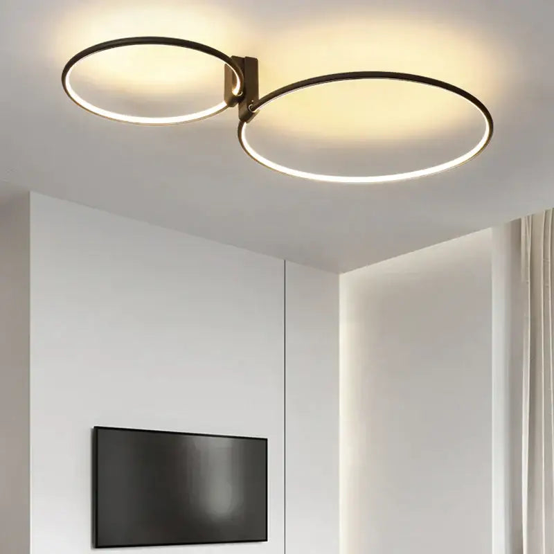 Modern black led round ceiling light living room interlocking rings
