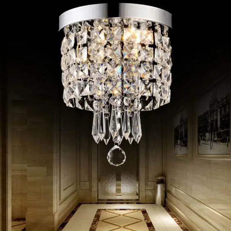 Crystal chrome led round ceiling light corridor droplet chandelier