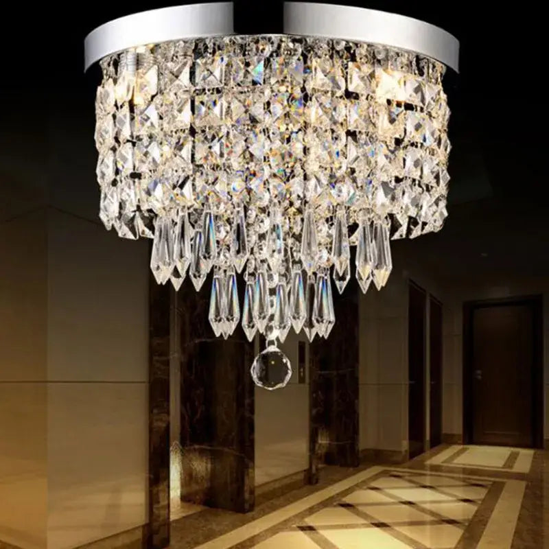 Modern chrome crystal led round ceiling light entrance lamp