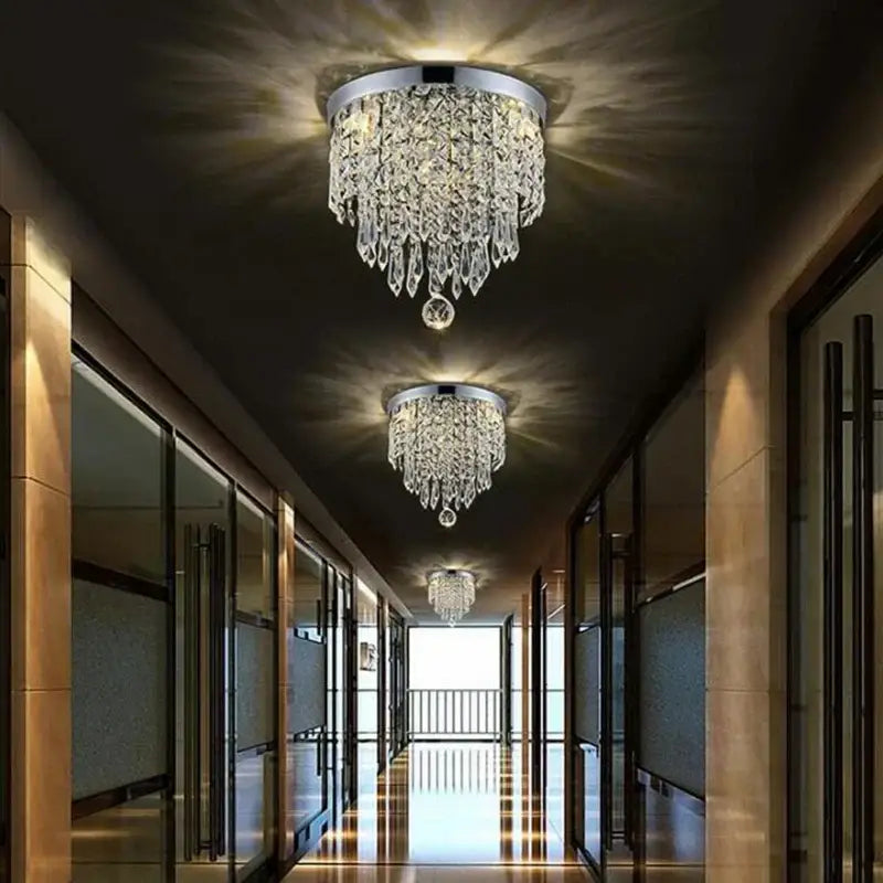 Modern chrome crystal led round ceiling light entrance lamp