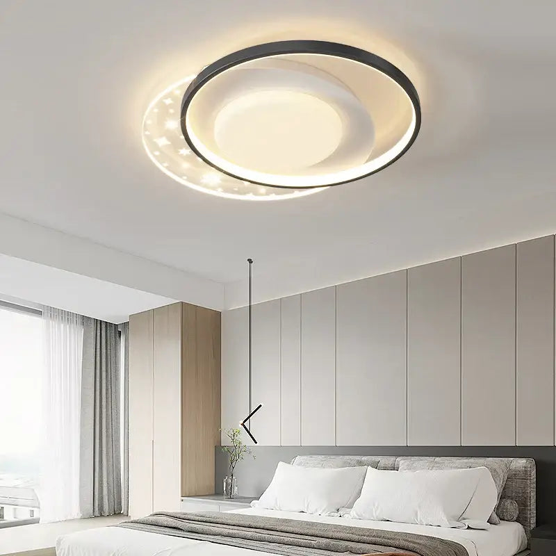 Modern white starry led round ceiling light – bedroom square panels