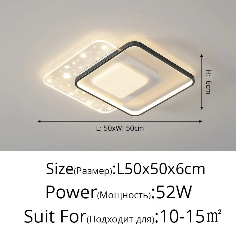 Modern white starry led round ceiling light – bedroom square panels