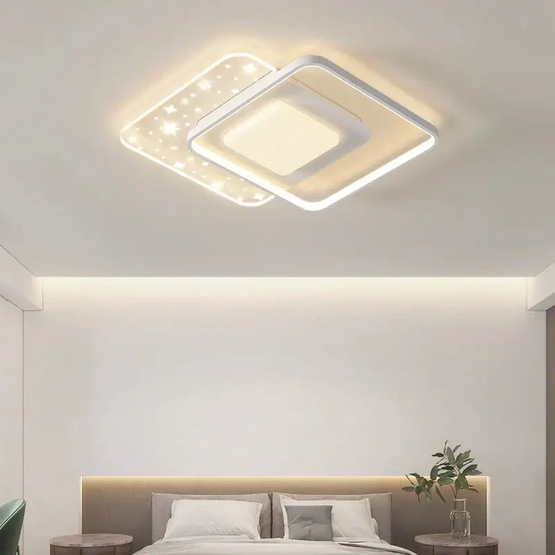 Modern white starry led round ceiling light – bedroom square panels