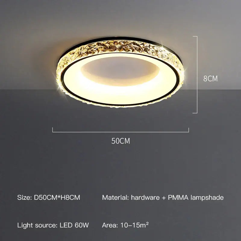 Modern textured crystal round ceiling light with remote control for bedroom