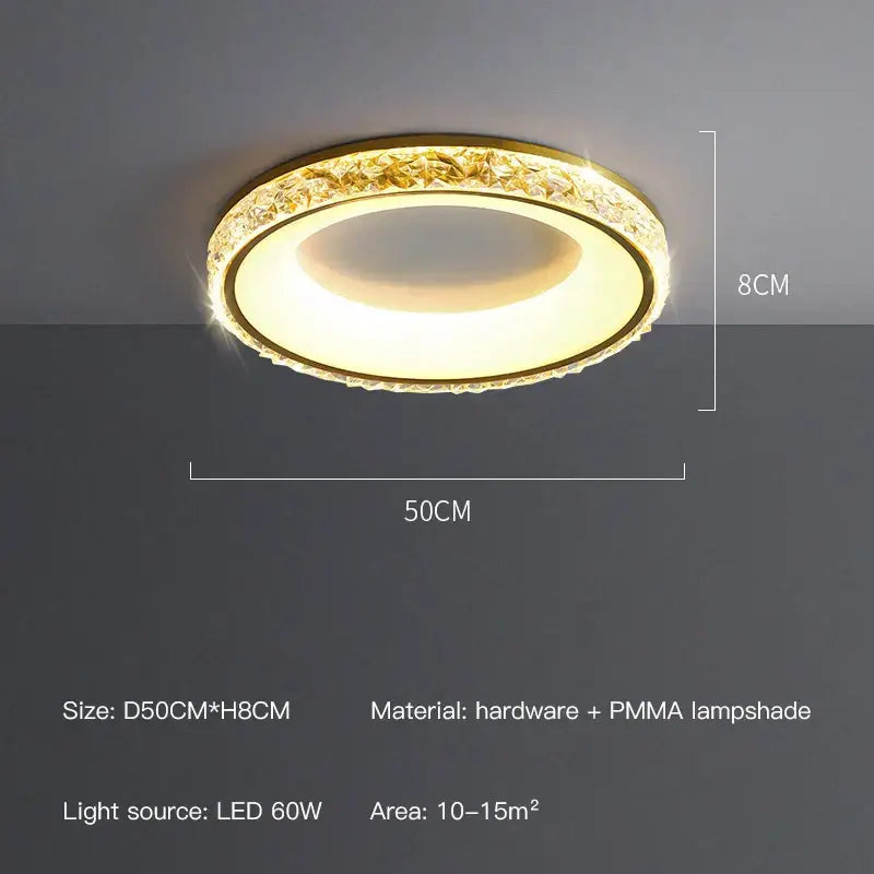 Modern textured crystal round ceiling light with remote control for bedroom