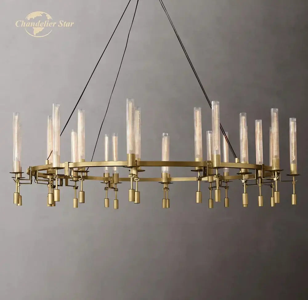 Modern brass led round glass chandelier for dining room