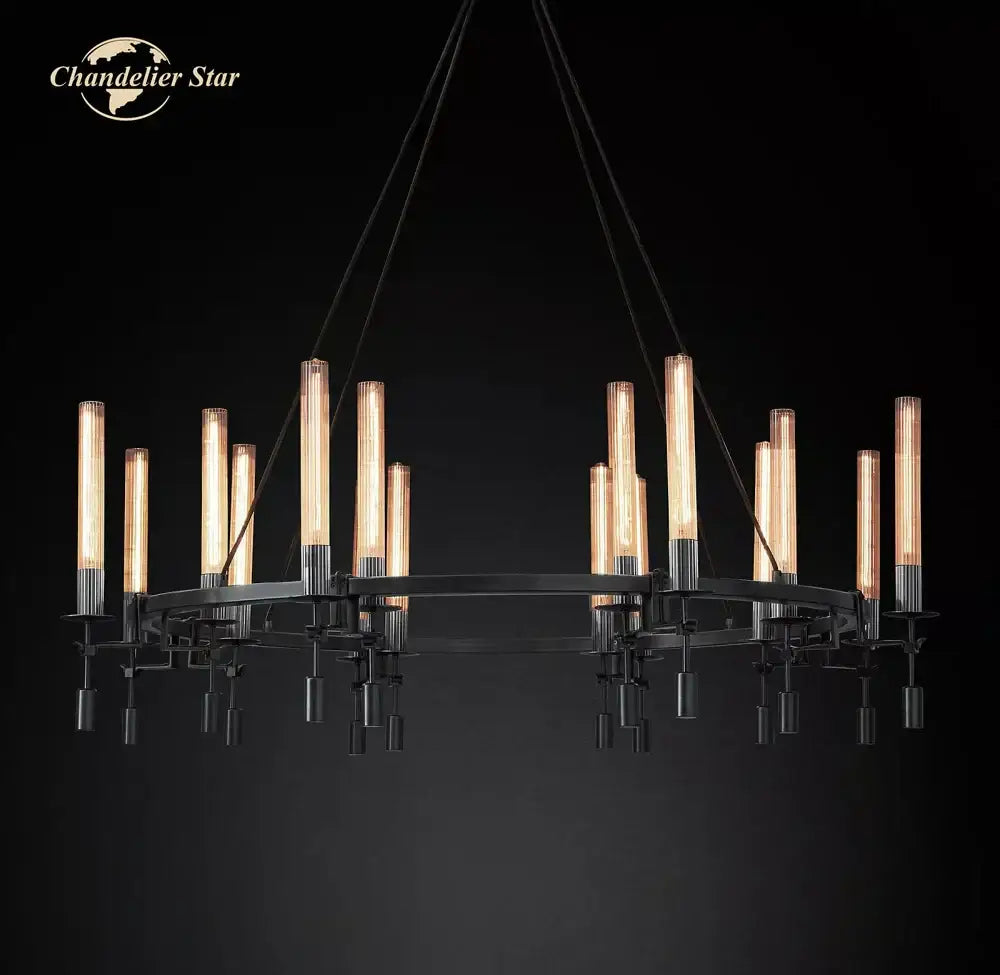 Modern brass led round glass chandelier for dining room