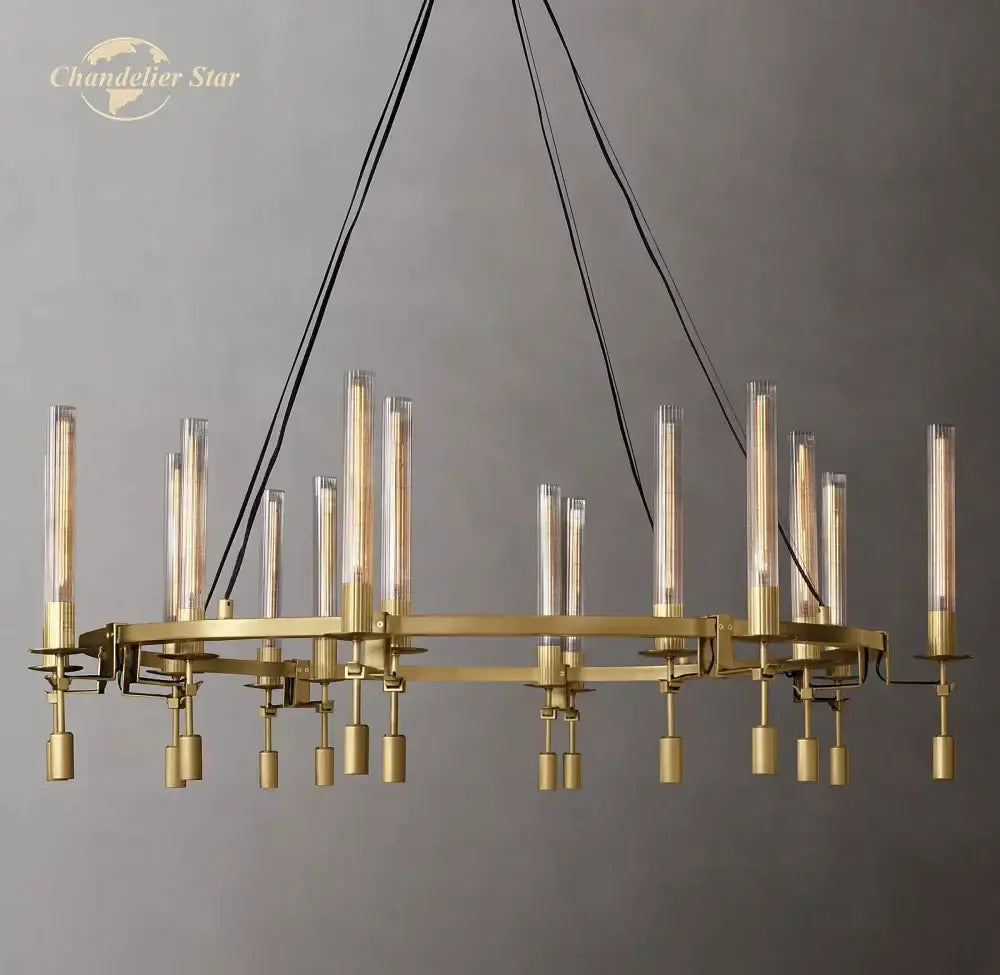 Modern brass led round glass chandelier for dining room