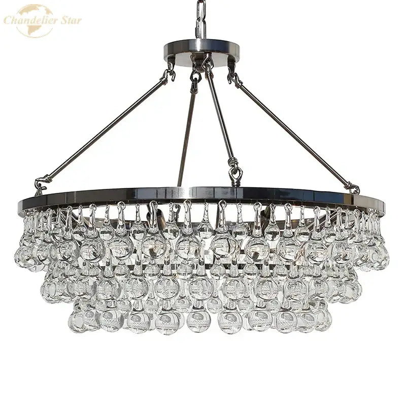 Modern brass led round glass crystal chandelier living room light