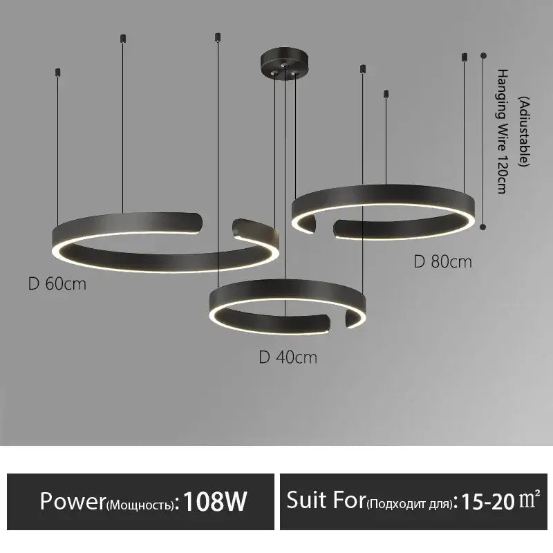 Modern minimalist led round ring chandelier for dining room