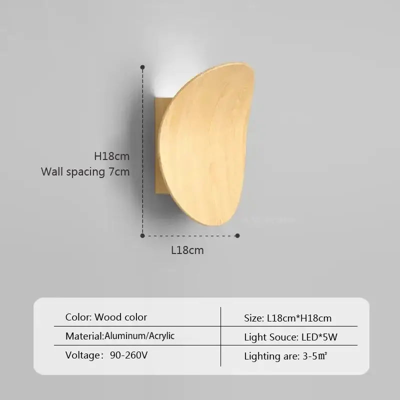 Modern wooden round wall lamp bedroom ambient lighting