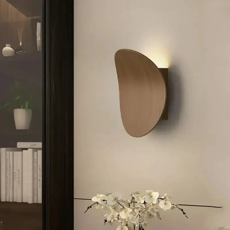 Modern wooden round wall lamp bedroom ambient lighting