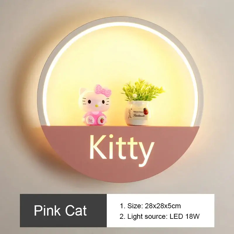 Modern round wall lamp with figurine shelf for children bedroom