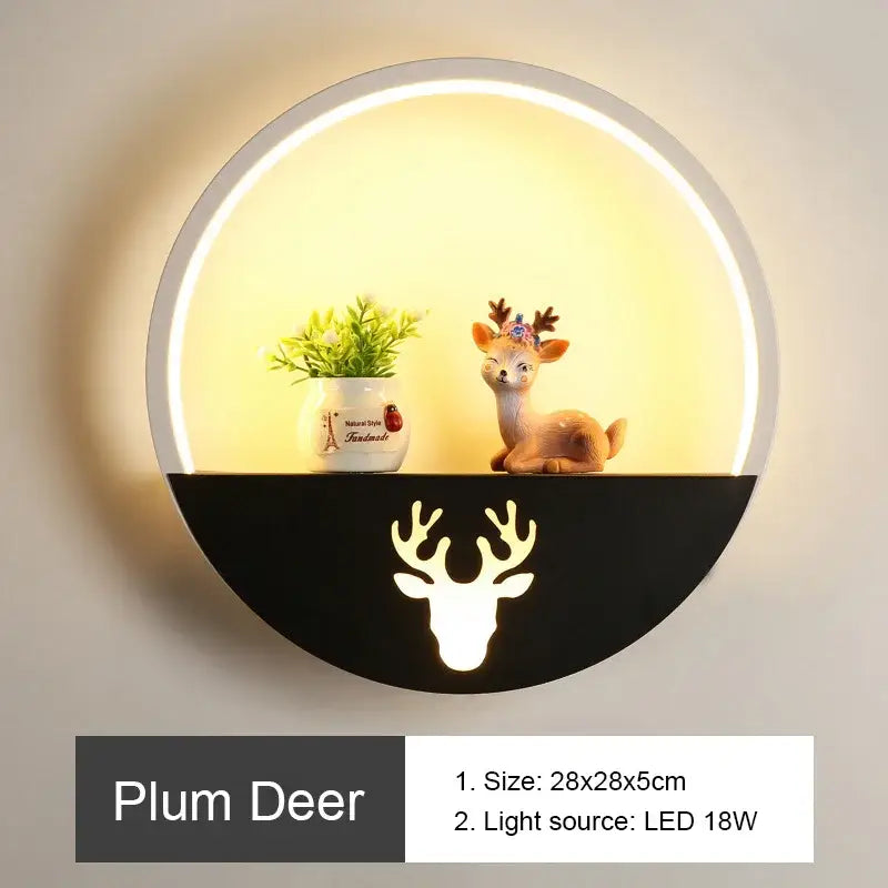 Modern round wall lamp with figurine shelf for children bedroom