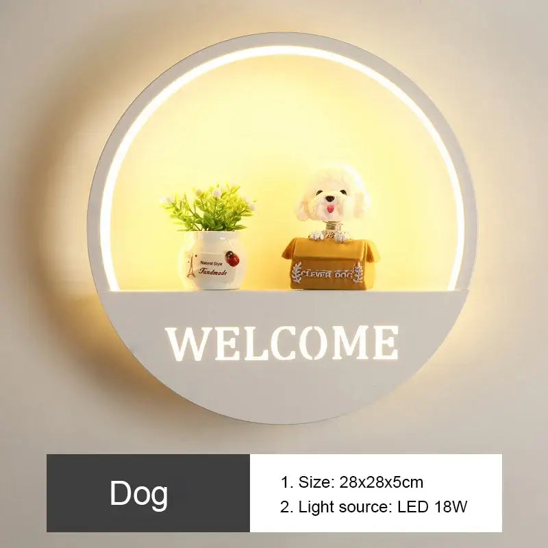 Modern round wall lamp with figurine shelf for children bedroom