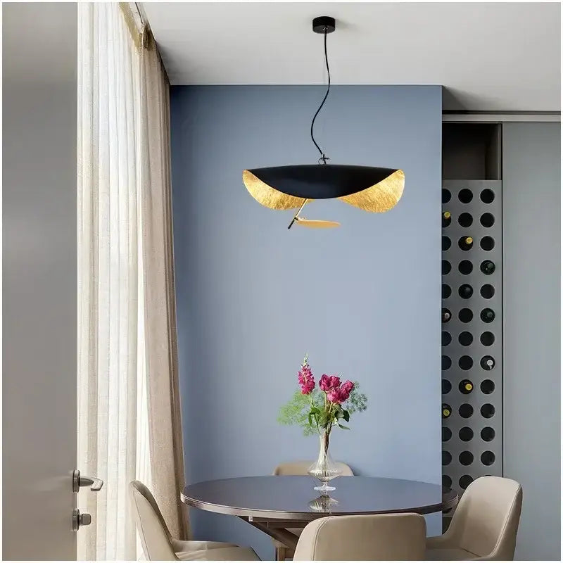 Modern black & gold leaf led saucer ceiling chandelier living room