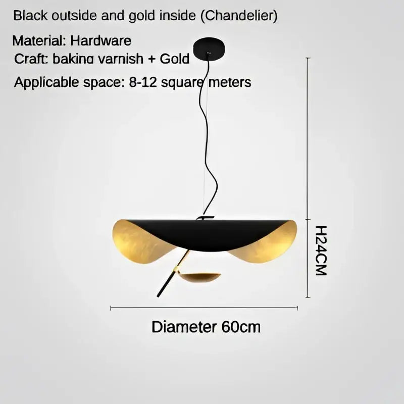 Modern black & gold leaf led saucer ceiling chandelier living room