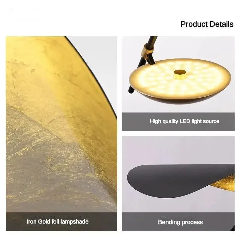 Modern black & gold leaf led saucer ceiling chandelier living room