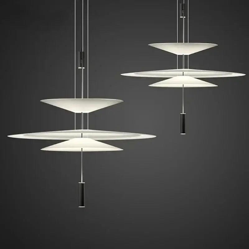 Modern tiered off-white led saucer pendant light for living room