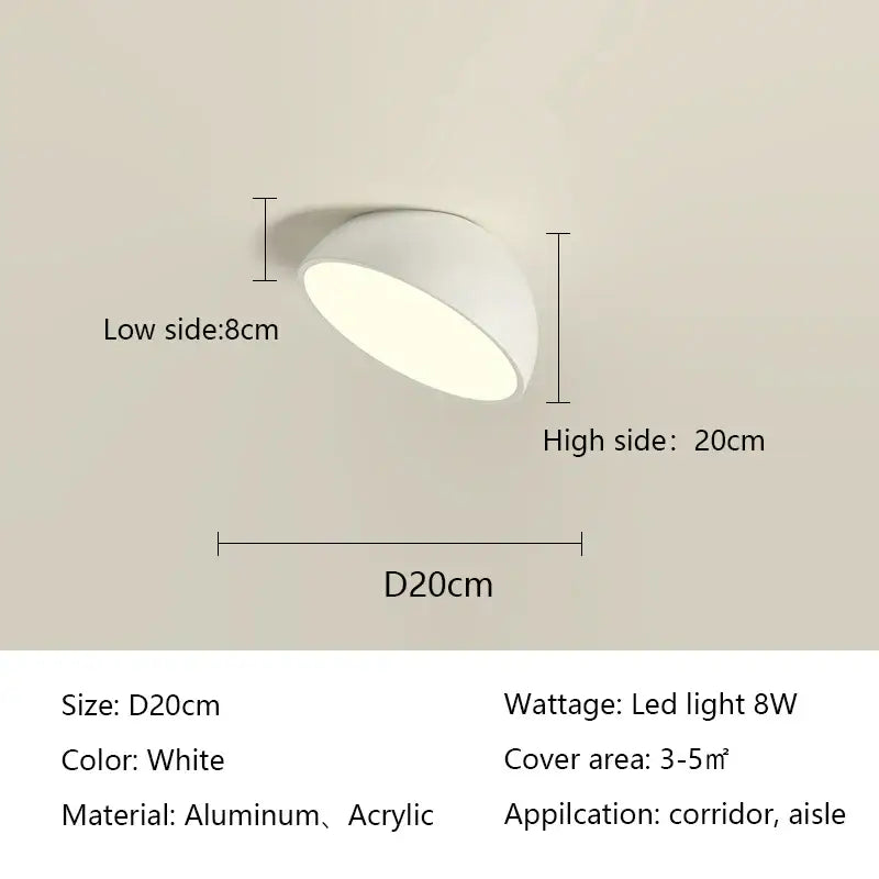 Modern white led semicircular ceiling light bedroom fixture